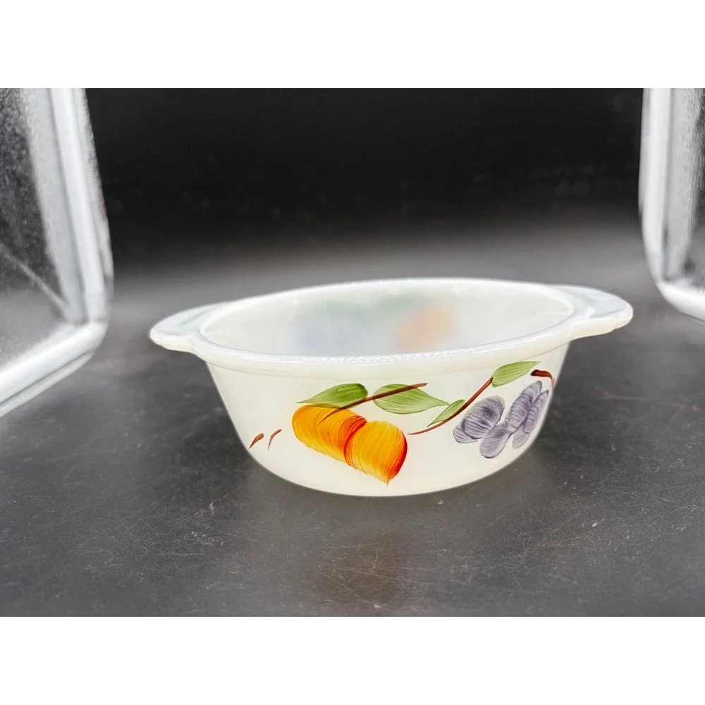 Vintage Anchor Hocking Fire-King Fruit Milk Glass Casserole Dish‎ Bowl